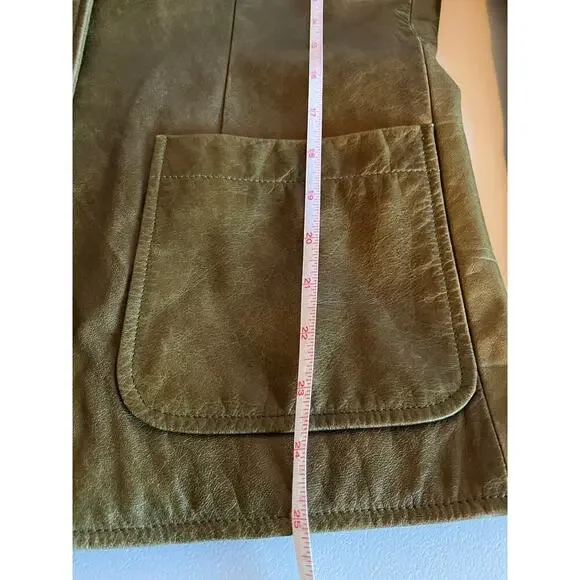 Gap Y2K Leather Blazer Jacket Olive Green Medium - Picture 9 of 9